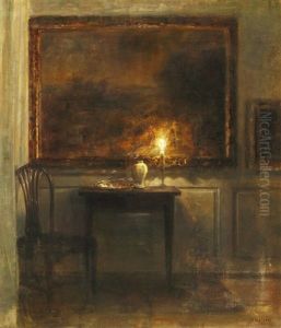 Interior With A Candle On A Table by Carl Vilhelm Holsoe
