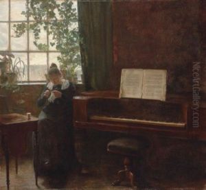 Young Lady Sewing In The Music Room by Carl Vilhelm Holsoe