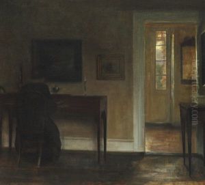 Interior With The Painter's Wife Sitting At The Piano by Carl Vilhelm Holsoe