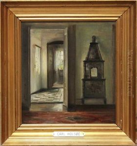 Lichtdurchflutetes Zimmer Mit Geoffneter Ture by Carl Vilhelm Holsoe