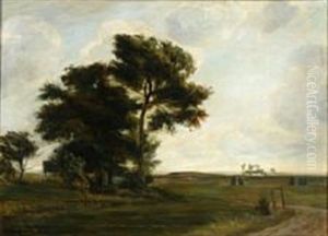 Landscape With Tall Trees In Stormy Weather by Carl Vilhelm Holsoe