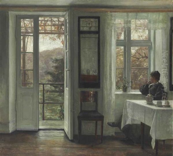 The Artist's Wife Sitting At A Window In A Sunlit Room - view 1