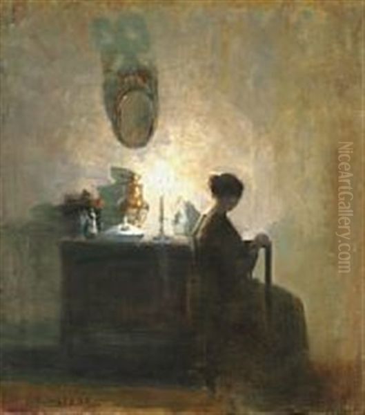 Interior With The Artist's Wife Reading By The Candlelight - view 1