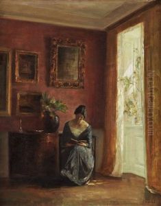 Interior With Woman Reading By The Window by Carl Vilhelm Holsoe