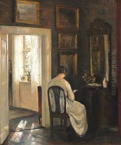 Interior With The Painter's Wife Reading by Carl Vilhelm Holsoe