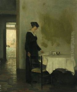 Interior With A Woman In Profile, Likely Italy by Carl Vilhelm Holsoe