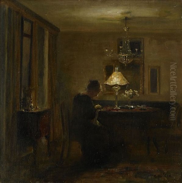 Interior Med Broderande Kvinna - view 1
