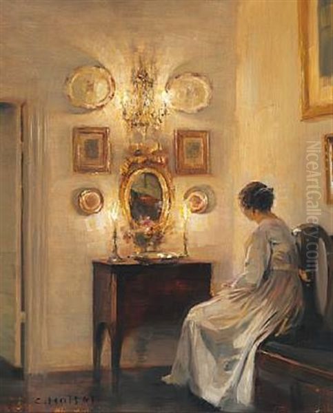 Interior With The Artist's Wife Near A Chest Of Drawers With Two Candles - view 1