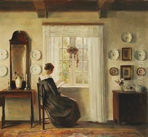 Interior With The Painter's Wife Reading At The Window by Carl Vilhelm Holsoe