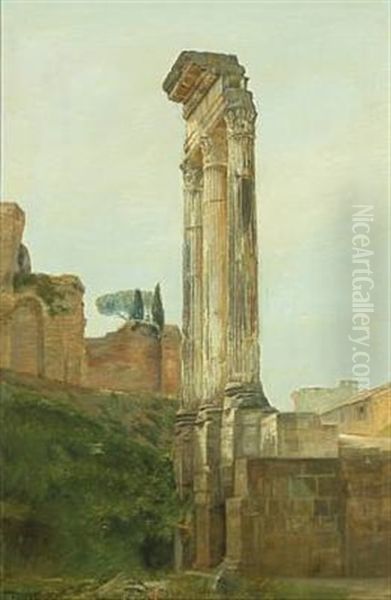 Scenery From Forum Romanum In Rome With The Three Colums Of The Temple Of Castor And Pollux - view 1