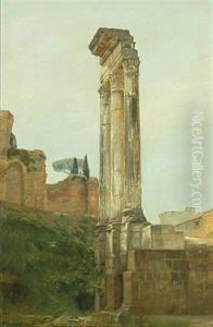 Scenery From Forum Romanum In Rome With The Three Colums Of The Temple Of Castor And Pollux by Carl Vilhelm Holsoe
