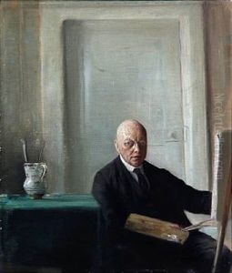 Self-portrait Of The Artist At His Easel by Carl Vilhelm Holsoe
