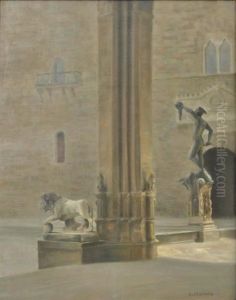 Le Persee De Cellini Depuis La Loggia Dei Lanzi A Florence by Carl Vilhelm Holsoe