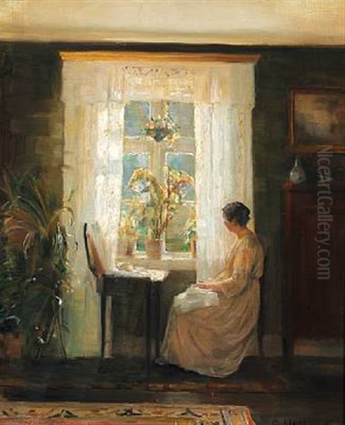 Interior With The Artist's Wife In A Light Dress Near The Window - view 1