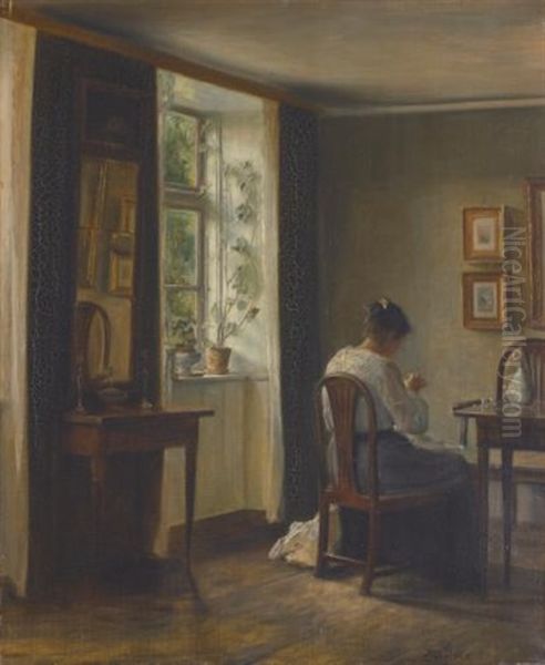Seamstress Sewing In An Interior - view 1