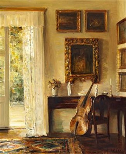 Interior With A Cello, Small Piano And An Open Door To The Garden - view 1