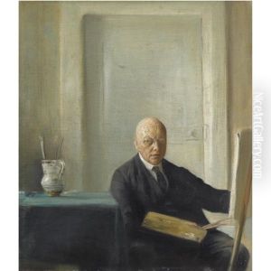 Kunstneren Ved Sit Staffeli-self Portrait by Carl Vilhelm Holsoe