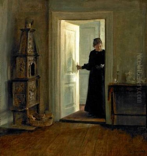 Interior With A Woman Carrying A Tray Through A Sunlit Doorway - view 1