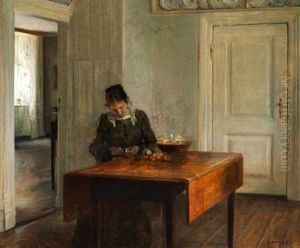 Interior With A Woman Peeling Apples by Carl Vilhelm Holsoe