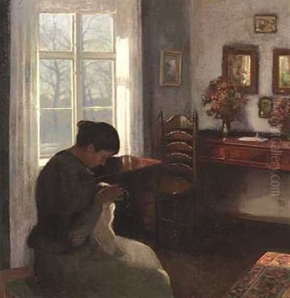 Interior Med Syende Pige Ved Vinduet - view 1