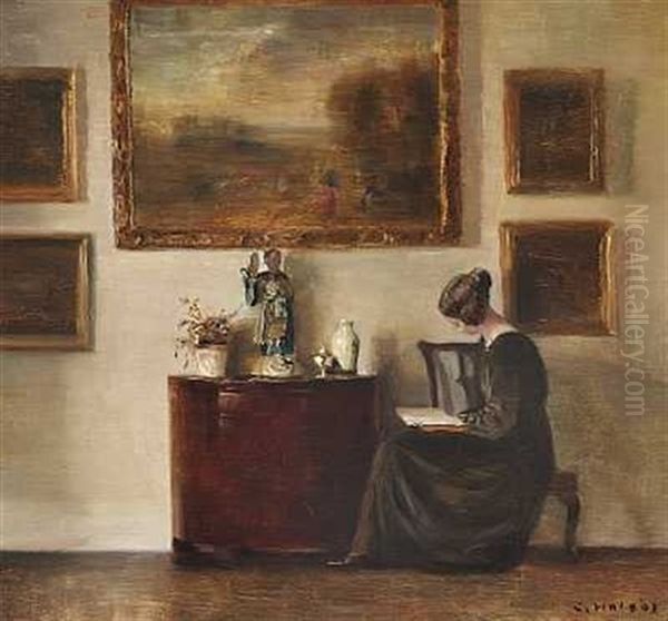 Interior Med Kunstnerens Hustru, Der Laeser I En Bog - view 1