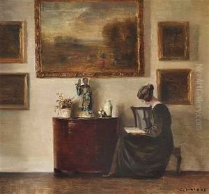 Interior Med Kunstnerens Hustru, Der Laeser I En Bog by Carl Vilhelm Holsoe