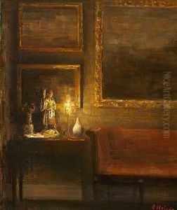 Interior Med Stearinlys by Carl Vilhelm Holsoe