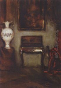 Interor Med Blomsterdekoreret Vase, Maleri Og Spillebord by Carl Vilhelm Holsoe
