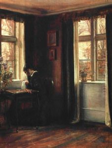 Interior Med Kunstnerens Hustru Ved Sytojet I Et Hjorne Af Stuen Interior Med Kunstnerens Hustru Ved Sytojet I Et Hjorne Af Stuen