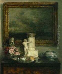 Interior Med Forskellige Pyntegenstande Pa En Kommode Foran Et Maleri by Carl Vilhelm Holsoe