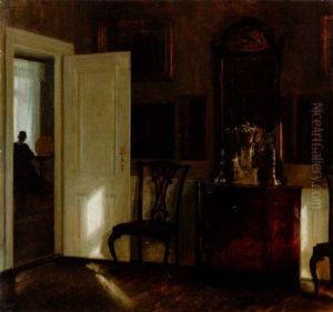 Interior Med Syende Kvinna by Carl Vilhelm Holsoe