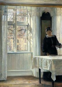 Bordet Daekkes I Forarssolen by Carl Vilhelm Holsoe