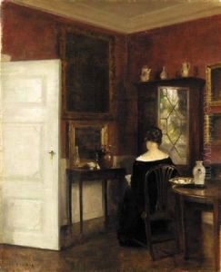 A Lady Reading In An Interior by Carl Vilhelm Holsoe