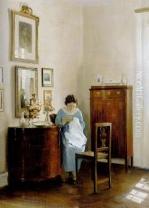 Interior Med Kunstnerens Hustru Ved Sytojet Interior Med Kunstnerens Hustru Ved Sytojet