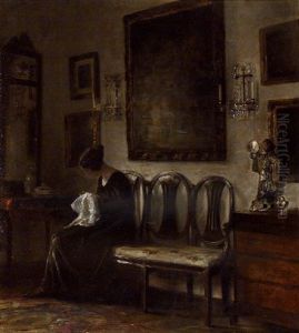 A Lady Sewing In An Interior by Carl Vilhelm Holsoe