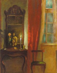 Aftenstemning I Stuen Med Taendt Stearinlys by Carl Vilhelm Holsoe