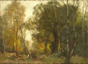 Figures In A Wooded Clearing by John Noble Barlow