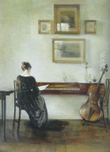 Interior Med Dame Ved Spinet Samt Cello
