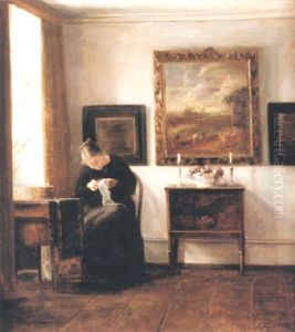 Interior Med Syende Kvinna by Carl Vilhelm Holsoe