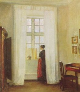 Interior Med Ung Pige Ved Vinduet by Carl Vilhelm Holsoe