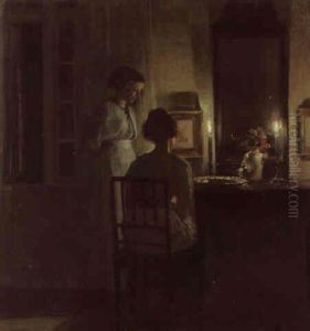 Women In A Candle-lit Interior by Carl Vilhelm Holsoe