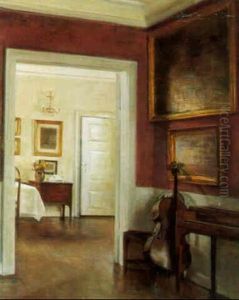 Interior Fra En Stue Med Cello Op Ad Vaeggen by Carl Vilhelm Holsoe