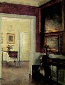 Interior Fra En Stue Med Cello Op Ad Vaeggen, Abning Ind Til Spisestue by Carl Vilhelm Holsoe