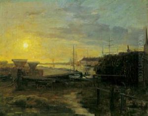 Havneparti, Aften by Carl Vilhelm Holsoe