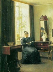 Klassisk Dansk Empire Interior Med Ung Laesende Pige by Carl Vilhelm Holsoe