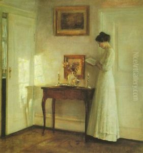 A Lady Reading In An Interior by Carl Vilhelm Holsoe