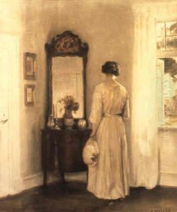 Interior Med Kvinna I Vitt by Carl Vilhelm Holsoe