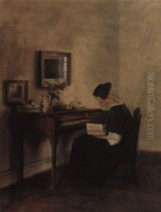 Interior Med Ung Dame L+sende Ved Spinettet