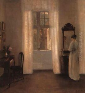 Interior Med Kunstnerens Hustru Foran Spejlet by Carl Vilhelm Holsoe