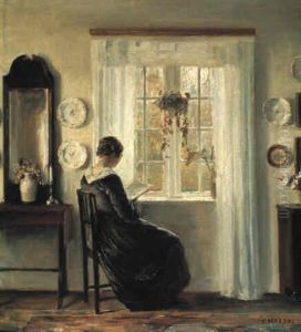 Interior Med Laesende Dame Ved Vinduet by Carl Vilhelm Holsoe